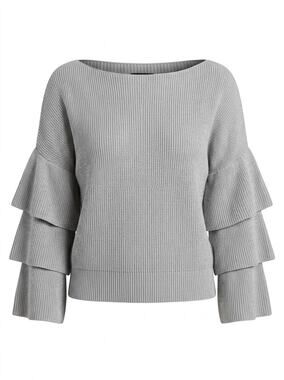 Express Gray Ribbed Knit Tiered Ruffle Bell Sleeve Top Women Size XXS